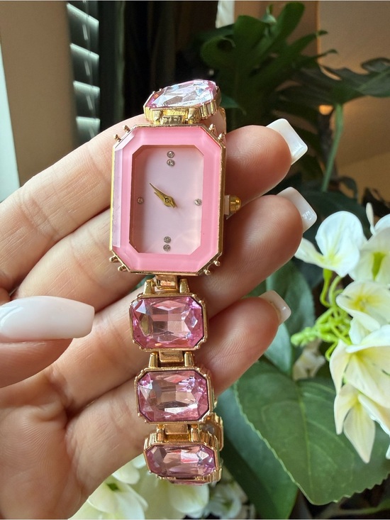 Anthropologie Accessories - Pink Crystal Bracelet Watch Luxury Glam Timepiece